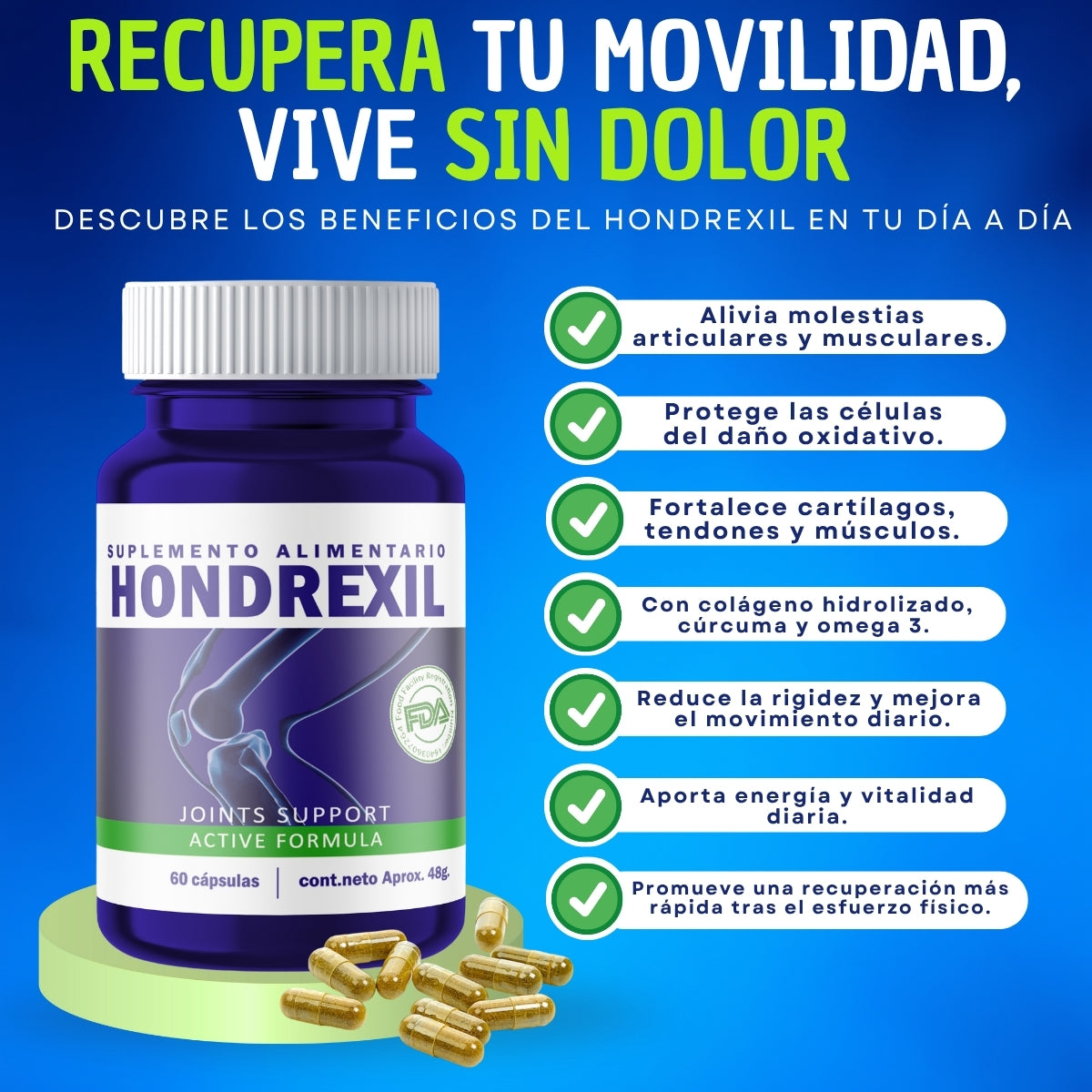 HONDREXIL 60 CÁPSULAS 1600 mg por Dosis